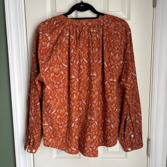 NWT Duluth Trading Printmaker Lightweight Organic Cotton Mushroom Peasant Blouse - Picture 2 of 4